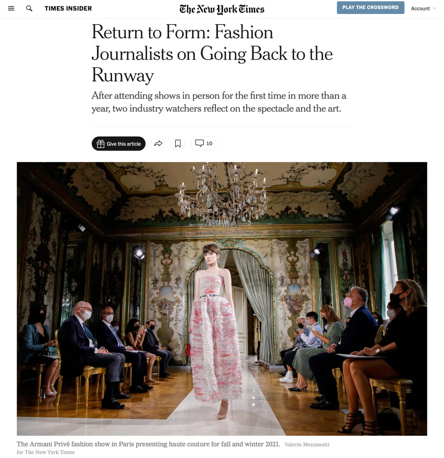 Armani Prive Fashion Show, Photo by Valerio Mezzanotti for The New York Times