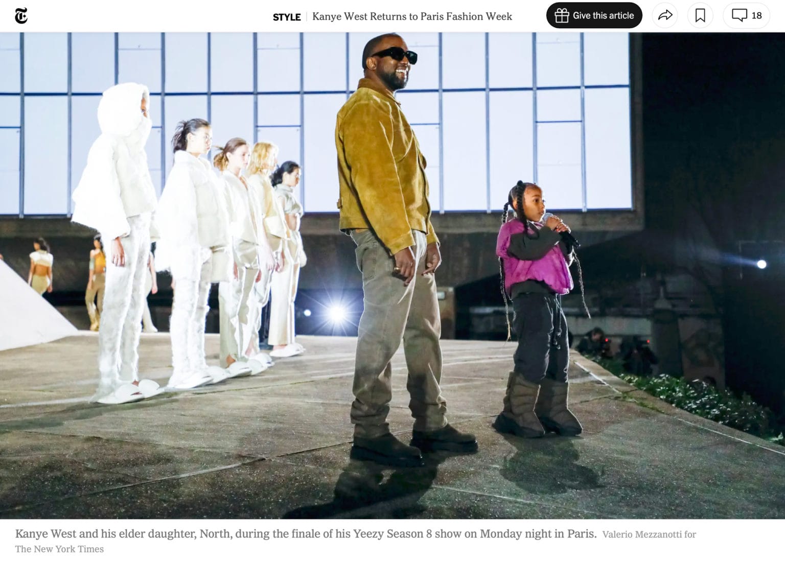 Kanye West and North West at the Yeezy Fashion show, Photo by Valerio Mezzanotti for The New York Times