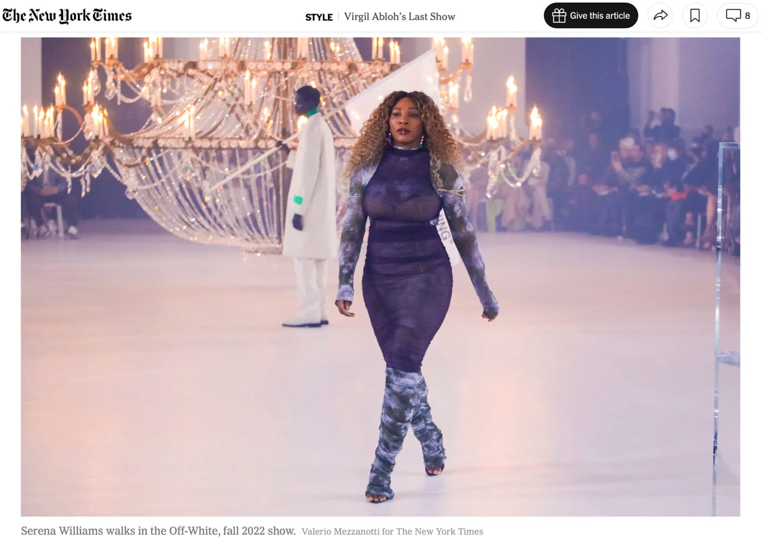 Serena Williams Walking The Off-White Fashion Show, Photo by Valerio Mezzanotti for The New York Times