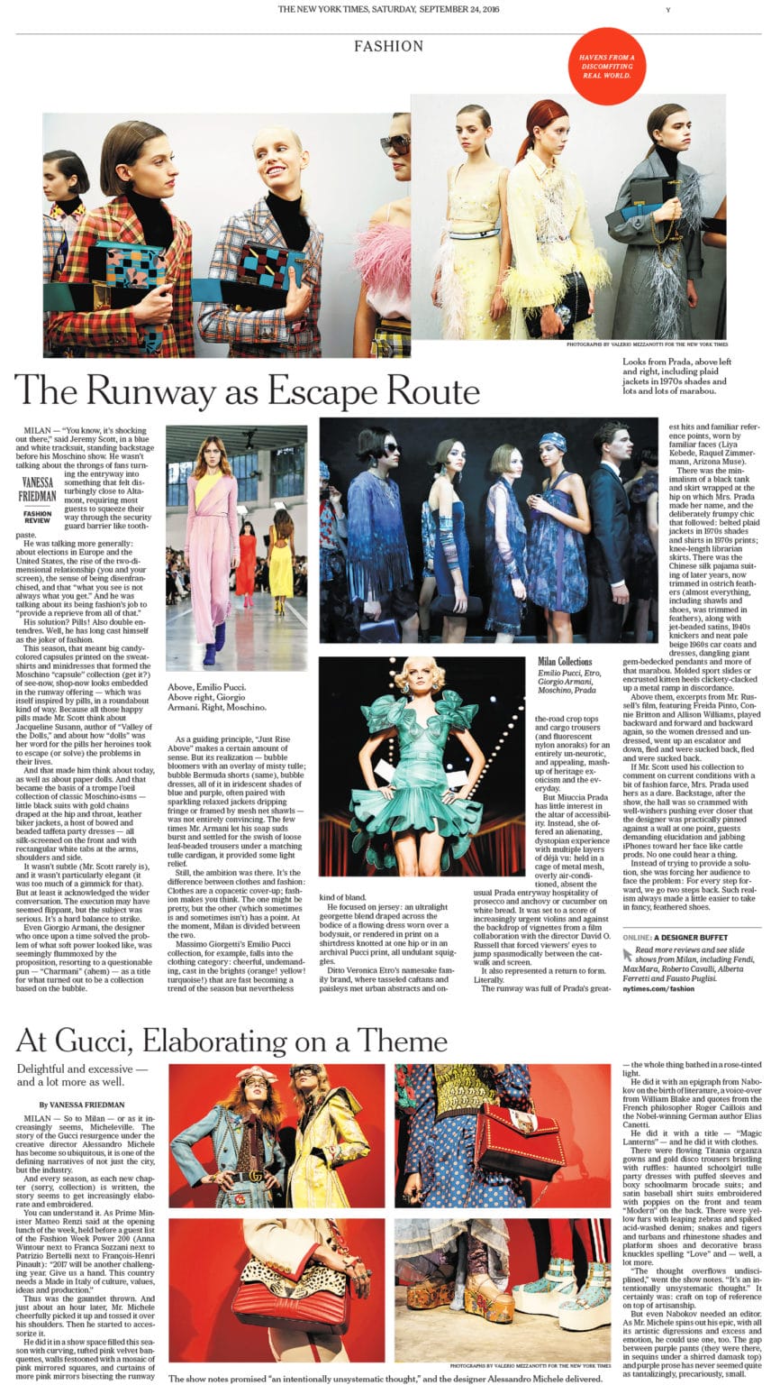 Prada, Gucci and Armani Fashion show Backstage, Photo by Valerio Mezzanotti for The New York Times