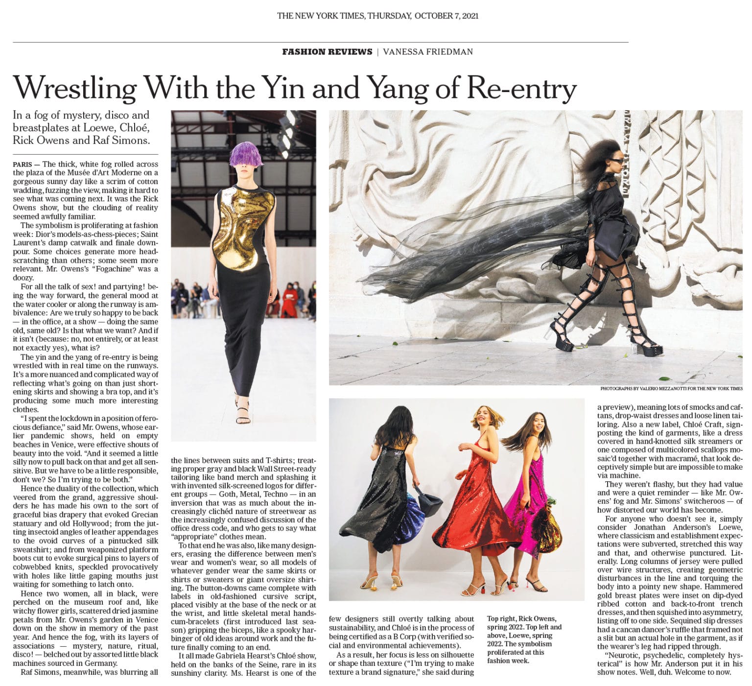 Rick Owens Fashion show, Photo by Valerio Mezzanotti for The New York Times