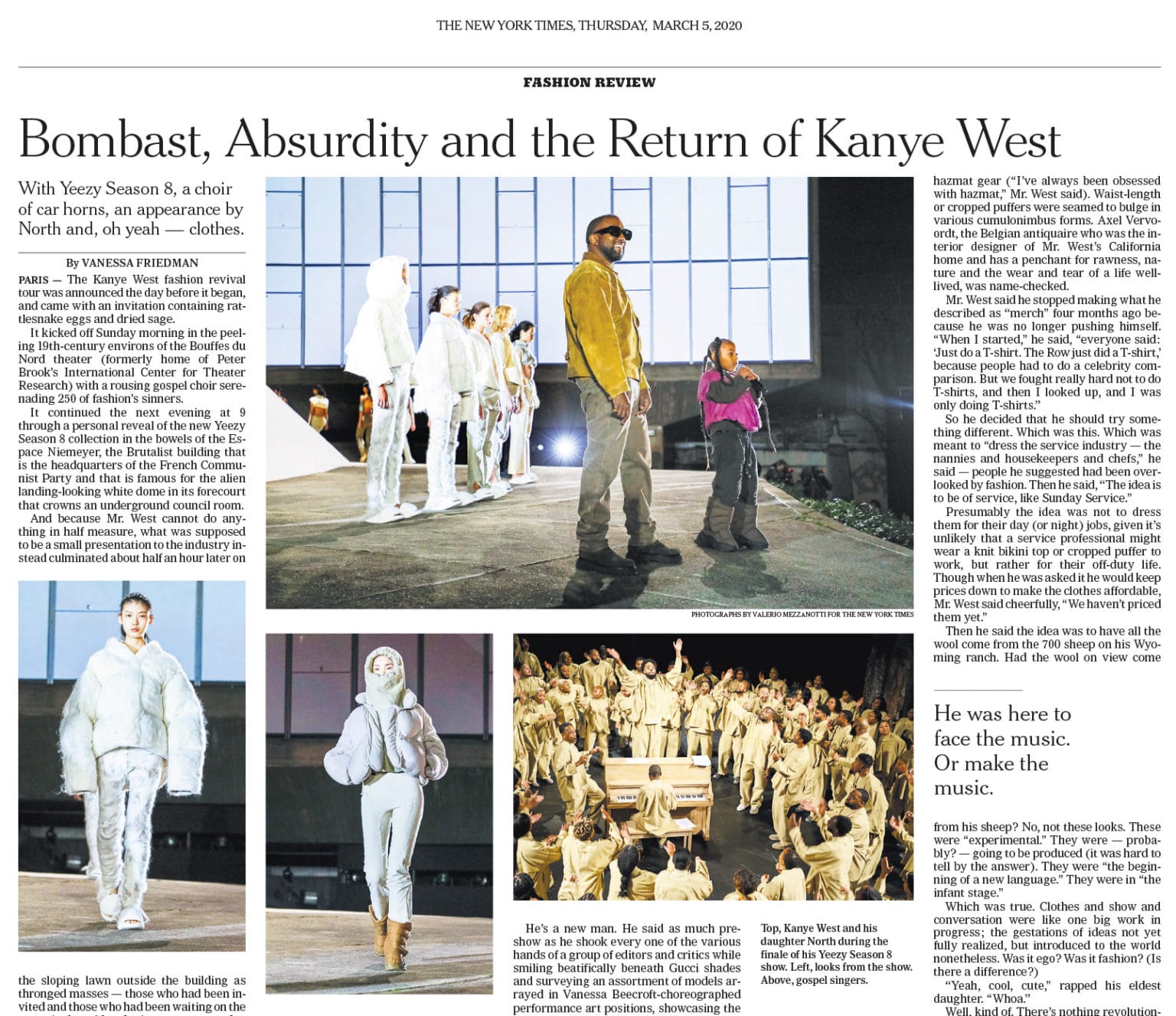 Kanye West and North West at the Yeezy Fashion Show, Photo by Valerio Mezzanotti for The New York Times